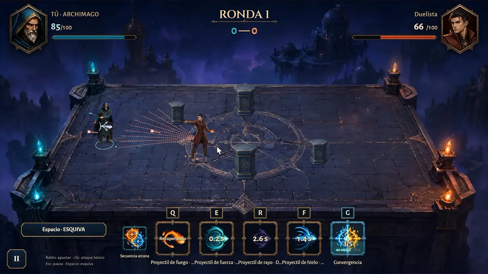 Escena promocional de un duelo entre Archimago y Duelista